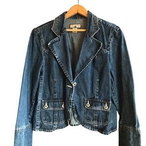 Caribbean Joe Heavy Denim Jacket Metal Buttons Tabbed Pockets 1-Button Closure L